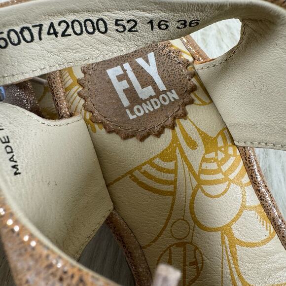 Fly London Ylfa Lace Up Wedge Heel Platform Sandals Metallic Gold EU 36 US 5.5-6 - Picture 7 of 7